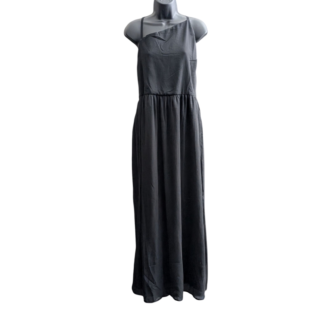 🆕 Women's SIZE XL Old Navy Black One Shoulder Woven Formal Maxi Dress